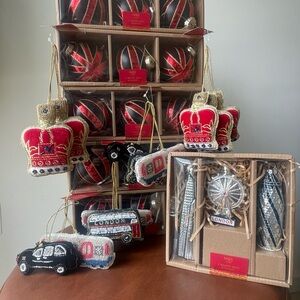 Luxurious Red and Gold London Christmas Ornaments Collection.